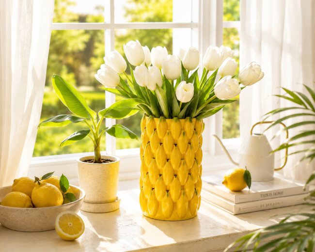 Blumenvase Bananen aus Keramik &ndash; Dekovase 22 cm