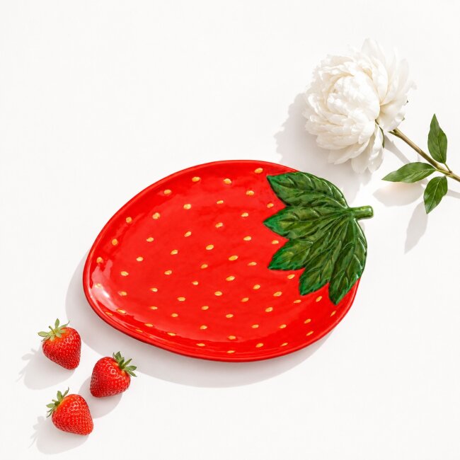 Servierteller Erdbeere aus Keramik &ndash; Dekoteller 26 cm