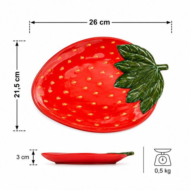 Servierteller Erdbeere aus Keramik &ndash; Dekoteller 26 cm