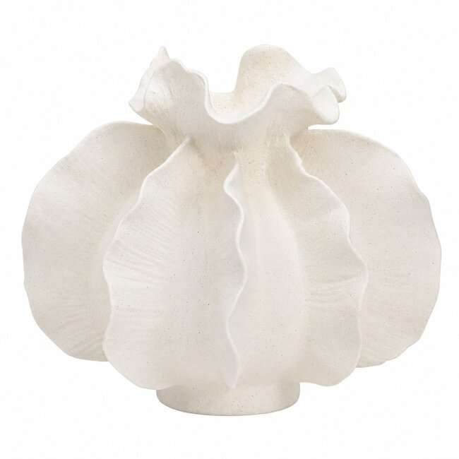 Gewellte Keramikvase Wei&szlig; &ndash; Moderne Dekovase 21 &times; 17 cm