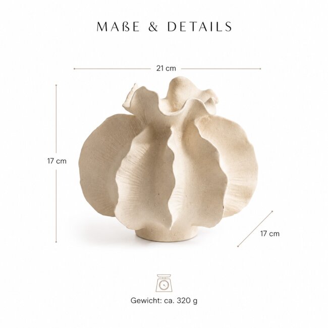 Gewellte Keramikvase Wei&szlig; &ndash; Moderne Dekovase 21 &times; 17 cm