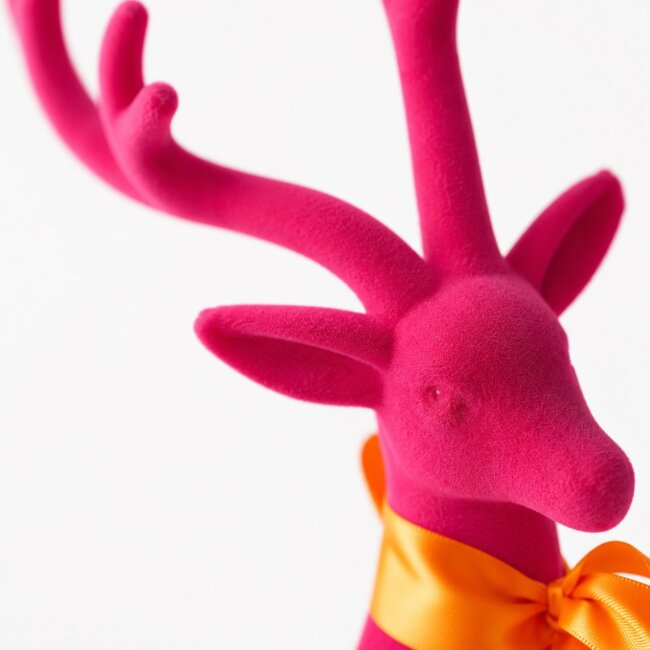 Dekofigur Hirsch aus Samt in Pink H 40 cm