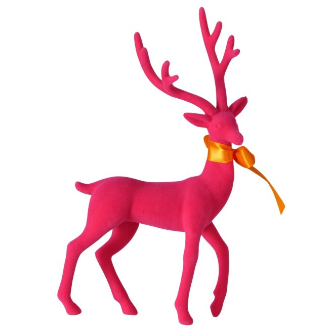 Dekofigur Hirsch aus Samt in Pink H 40 cm