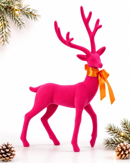 Dekofigur Hirsch aus Samt in Pink H 40 cm
