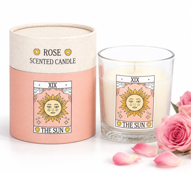 Duftkerze The Sun &ndash; Rose &ndash; Vintage Tarot &ndash; 29 Stunden
