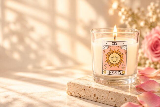 Duftkerze The Sun &ndash; Rose &ndash; Vintage Tarot &ndash; 29 Stunden