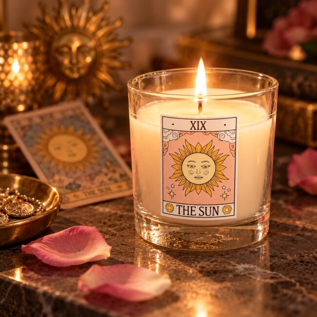 Duftkerze The Sun &ndash; Rose &ndash; Vintage Tarot &ndash; 29 Stunden