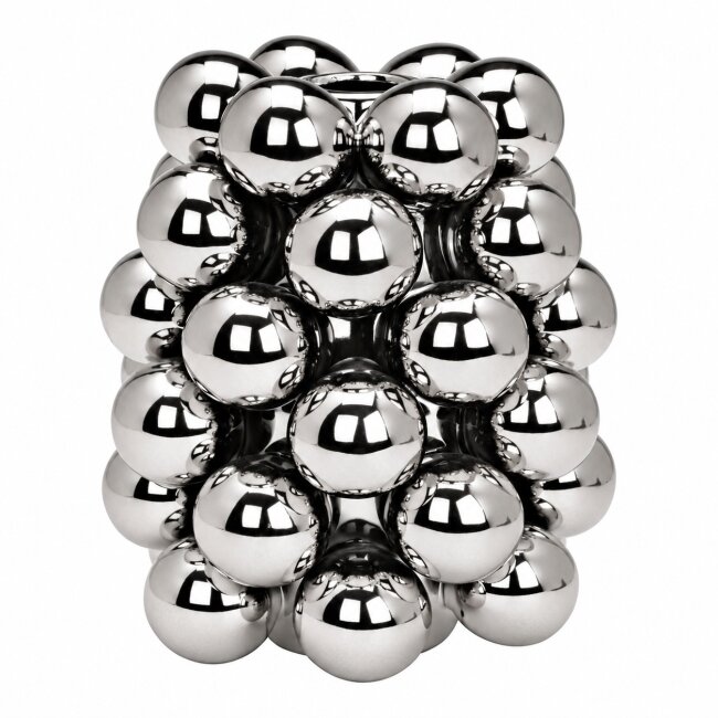 Blumenvase Bubble Silber aus Porzellan &ndash; Moderne Designvase mit Kugelstruktur &ndash; 17 cm