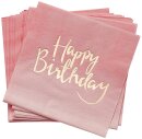 Servietten Happy Birthday in Pink &amp; Gold, 20 Stk.